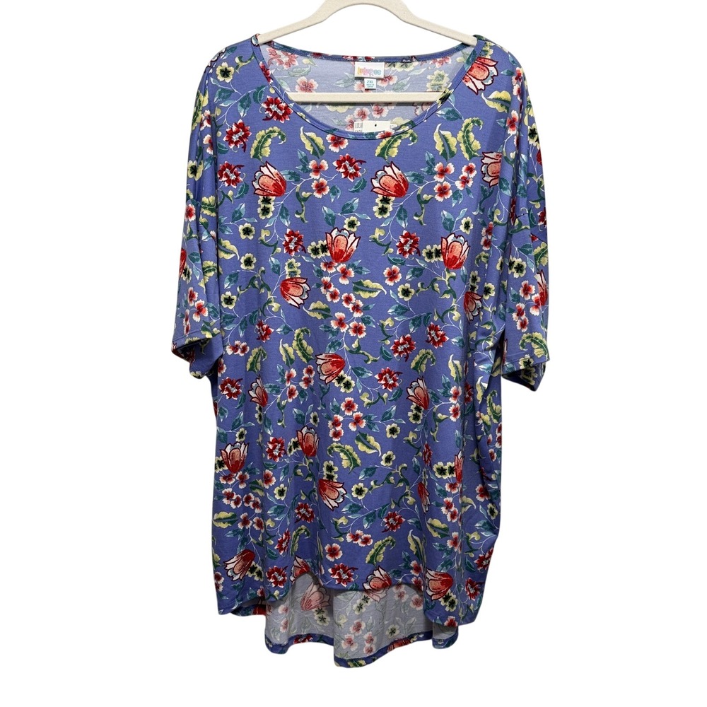 LuLaRoe Irma Tunic Top 2XL Womens Purple Floral NWT High Low Short Sleeve Shirt